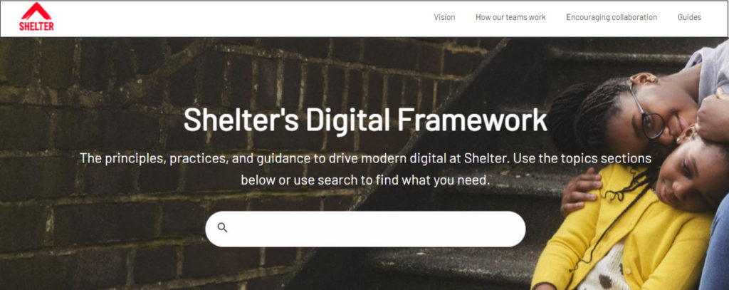 Screen shot of the homepage of Shelter's digital framework